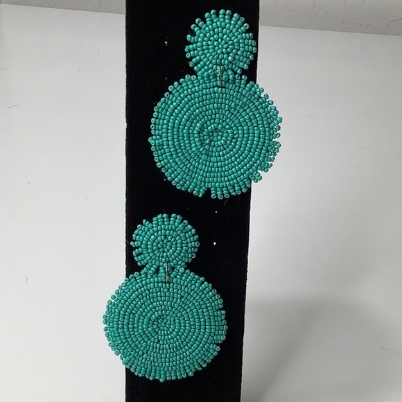 Venus Turquoise Large Beaded Disc Statement Earrings Size 2 Euc
